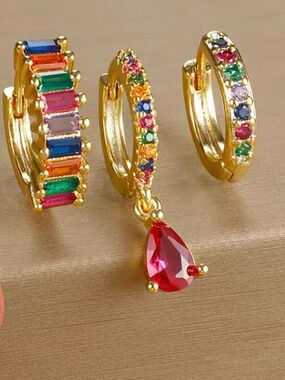 Colorful Cubic Zirconia Hoop Earrings Set